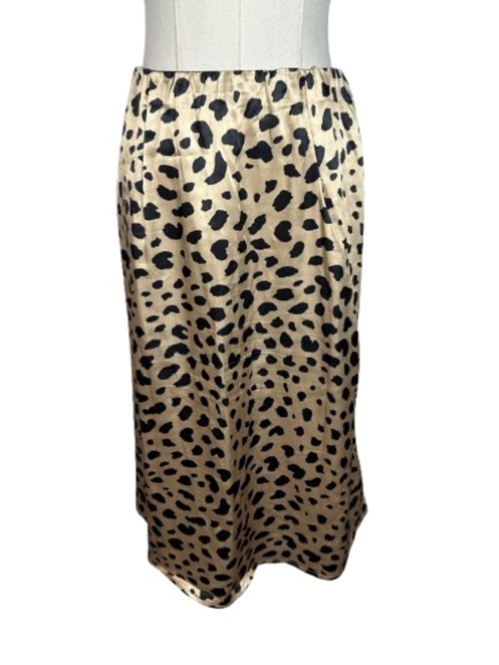 Leopard Print Satin Midi Skirt - Beige/Black Size L
